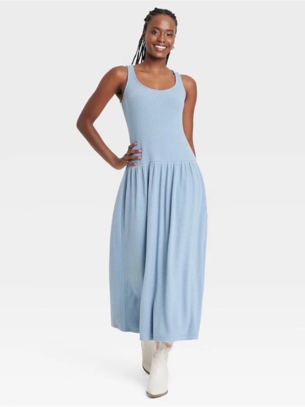 NWT Universal Thread Light Blue Ribbed Scoop Neck Maxi Dress